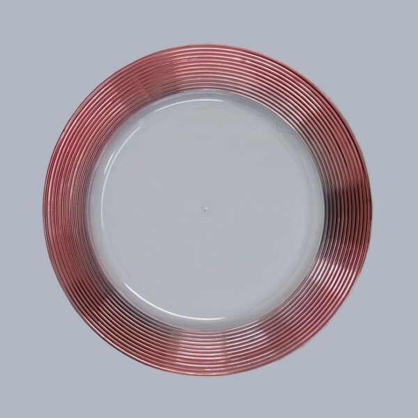 Clear plastic underplate with multi circle rose gold rim