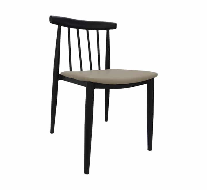 Black Wooden Look Dining Chair Beige Seat