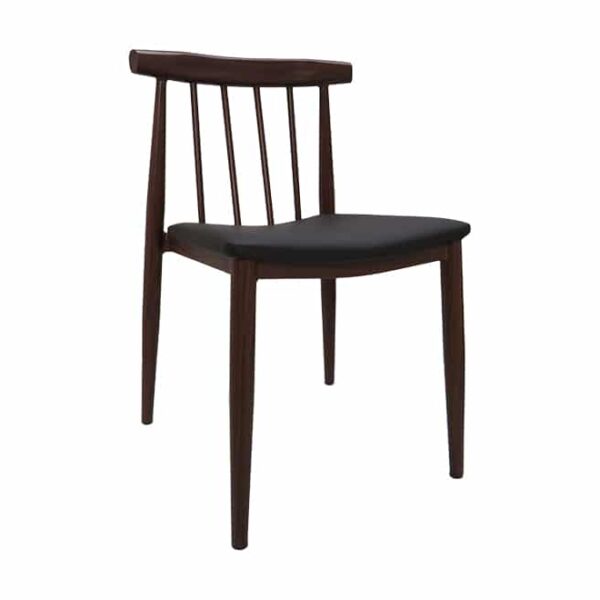 Walnut Wooden Look Dining Chair Black Seat