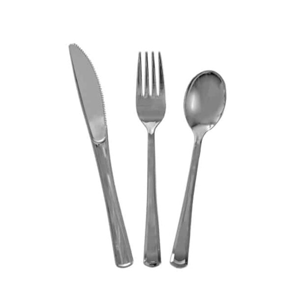 Plastic Cutlery Set Smoke Silver18pc