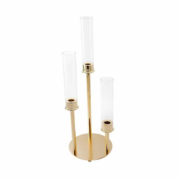 3 Tube Glass Candle Stand Gold