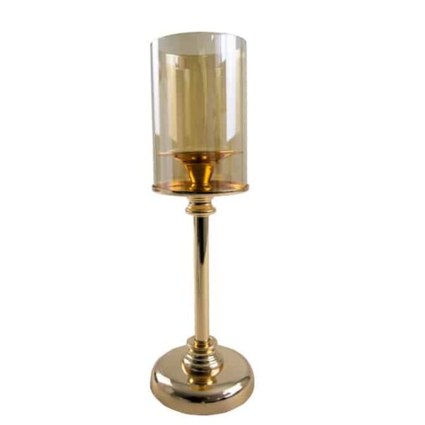 Glass Pillar Candle Stand Gold