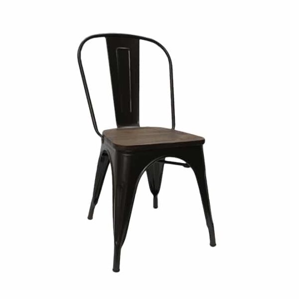High Back Tolix Chair With Wooden Seat