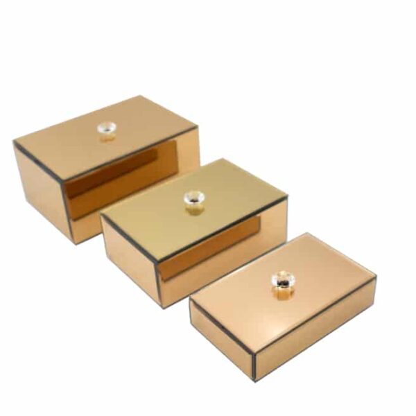 3pc Mirror Trinket Box Gold