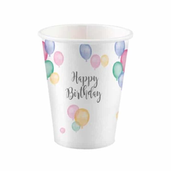Happy Birthday Pastel Paper Cups 8pcs