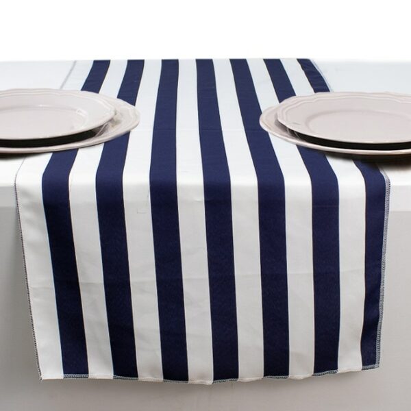 Striped Table Runner Navy Blue/White