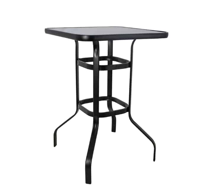 Aluminium Bar Table Tempered Black Glass Top