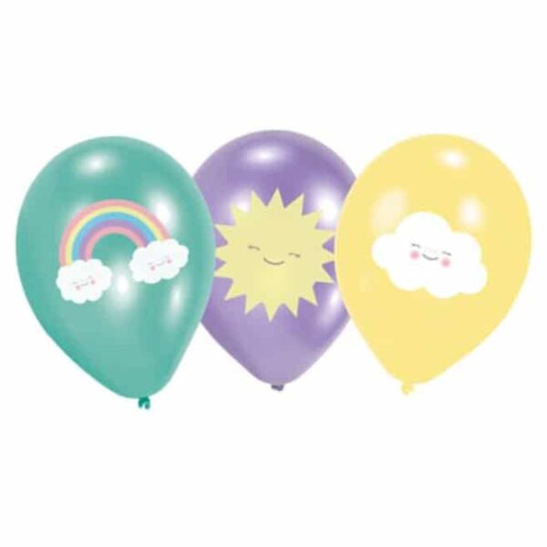 6pc Rainbow And Cloud Latex Balloons 11"