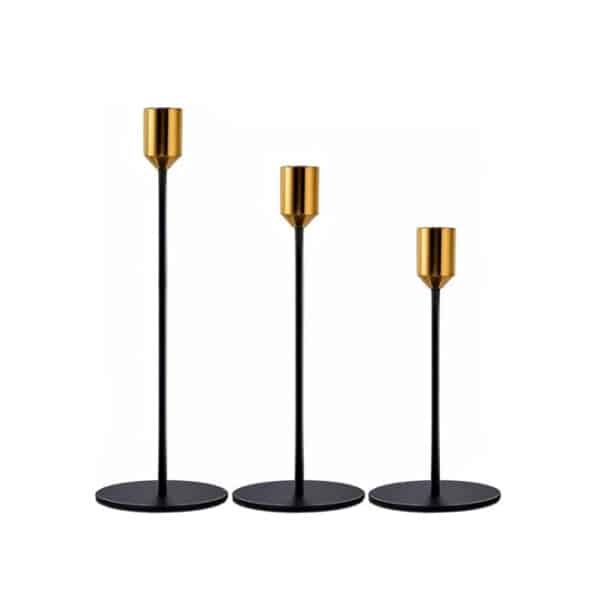 3pc Candle Holders Black and Gold