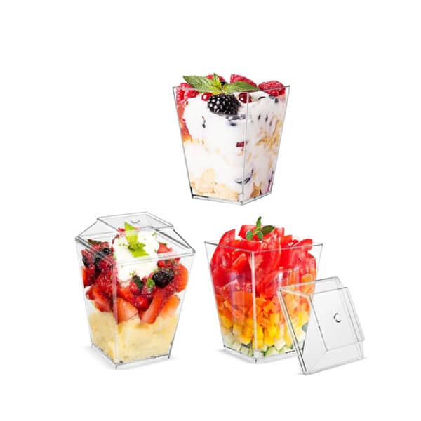 Dessert Cups with Lids Pyramid Shape 25pcs