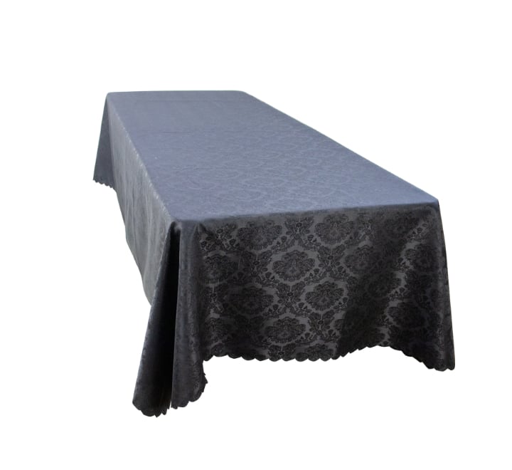 Rectangular Table Cloth Flower Pattern Black