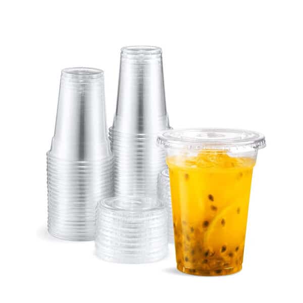 300ml Plastic Smoothie Cups with Flat Lids 50s