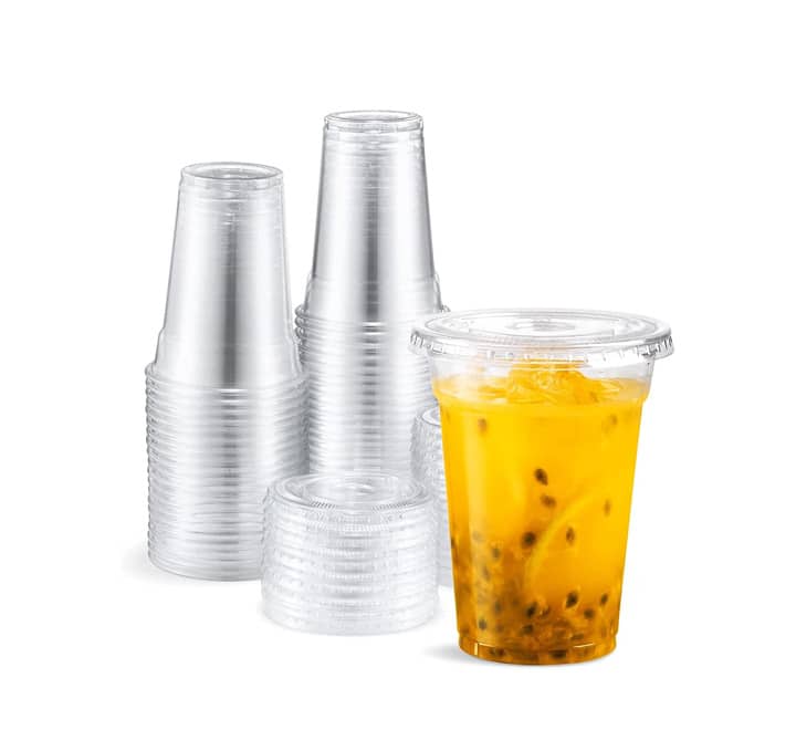 300ml Plastic Smoothie Cups with Flat Lids 50s