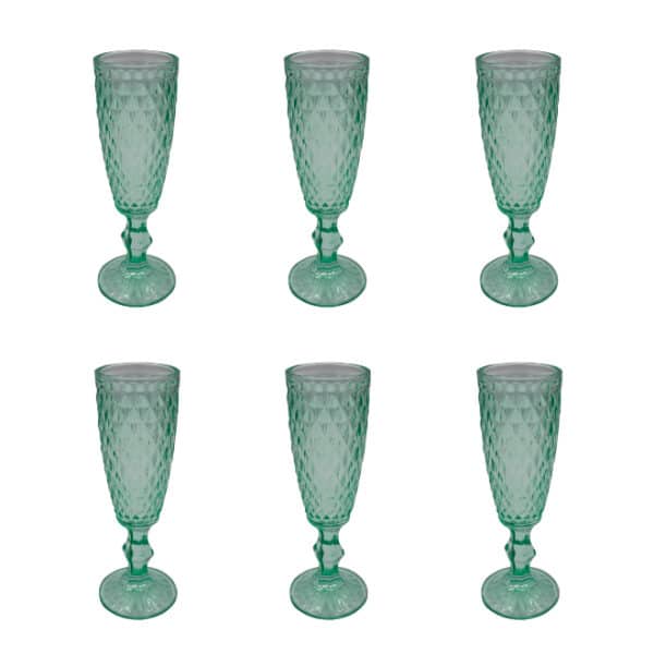 Pattern Champagne Glass Green 6pc