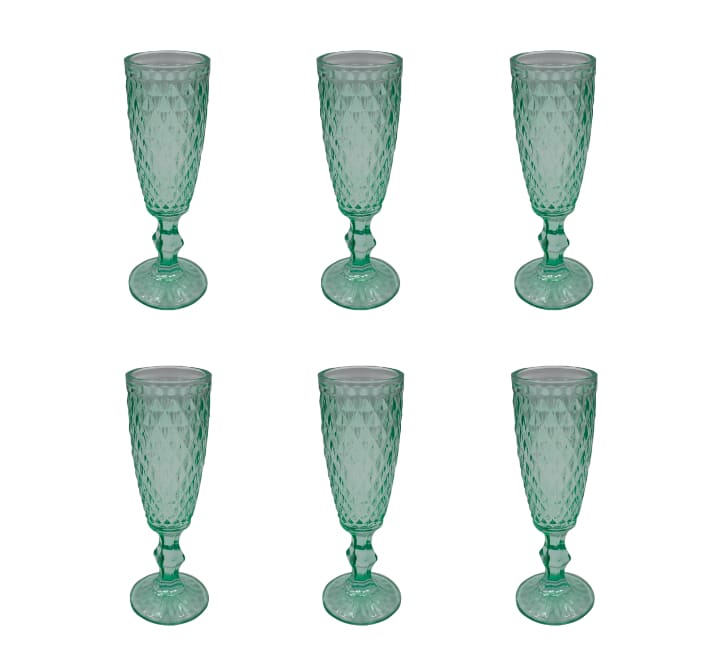 Pattern Champagne Glass Green 6pc