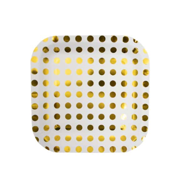 10pc Square Paper Plates Gold Dots 9"