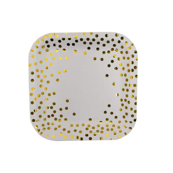 10pc Paper Plates Gold Dots