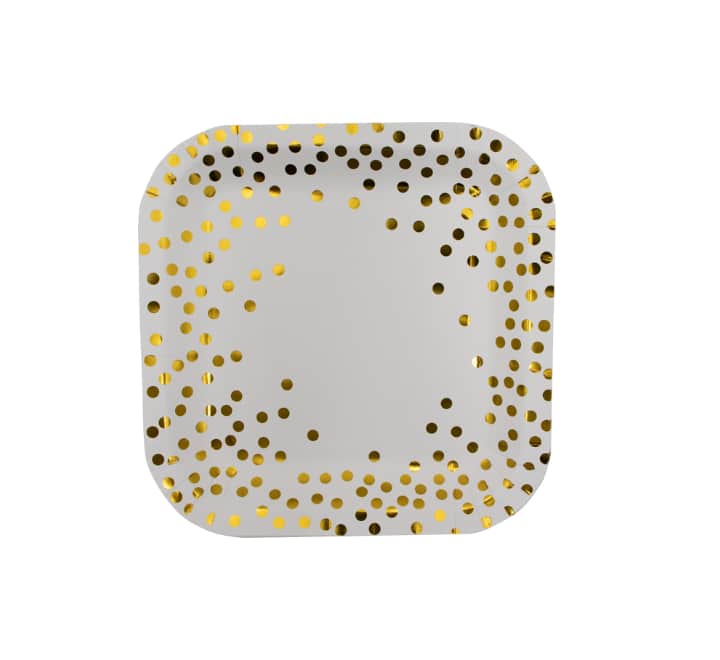 10pc Paper Plates Gold Dots