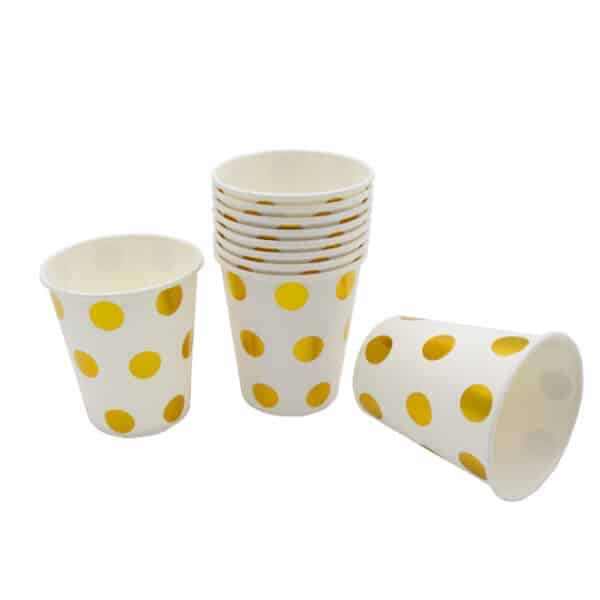Paper Cups Gold Big Dots 10s