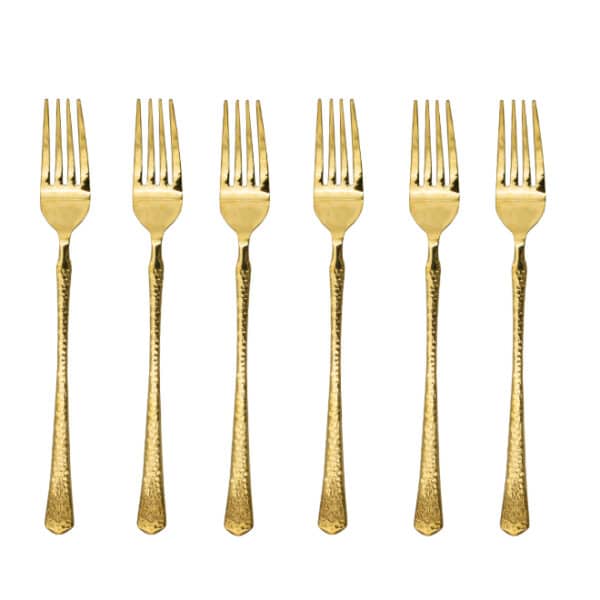 6pc Gold Hammered Handle Forks