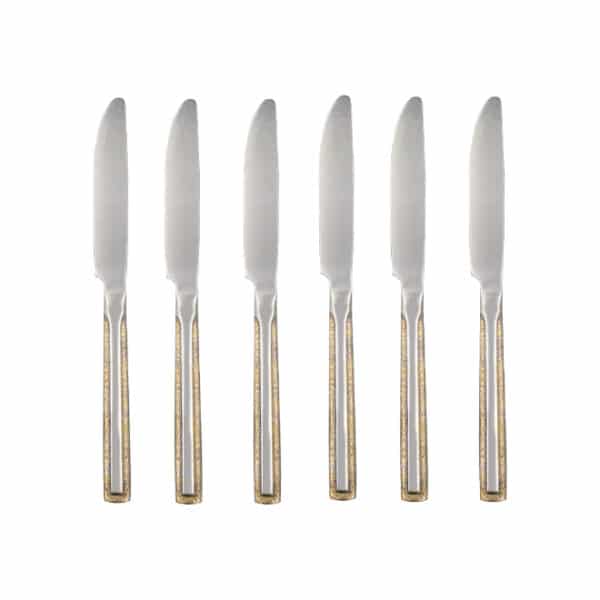 6pc Silver Knives Gold Edge