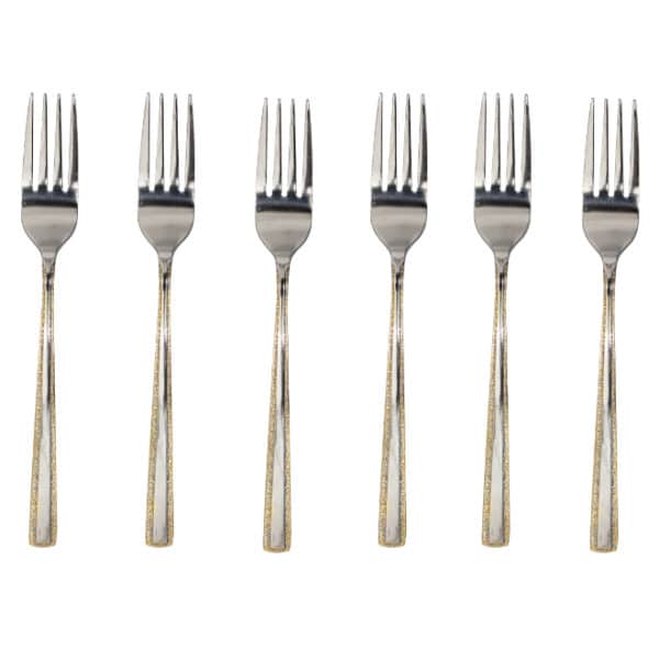6pc Silver Forks Gold Edge