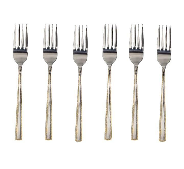 6pc Silver Forks Gold Edge