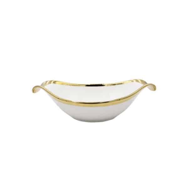 Ceramic Oval Serving Bowl Gold Rim