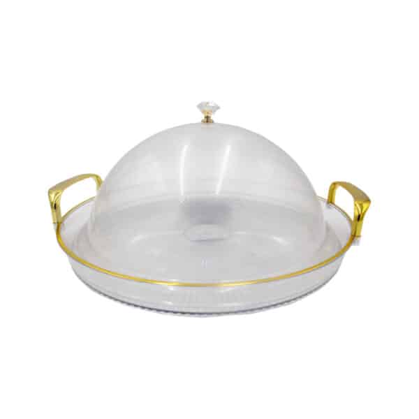 Plastic Serving Tray Gold Handles 37cm