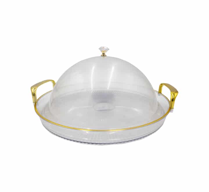 Plastic Serving Tray Gold Handles 37cm