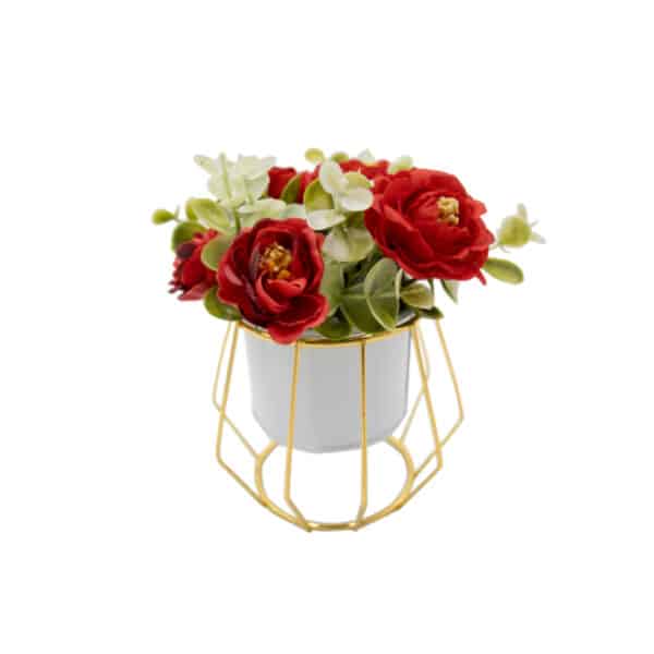 Mini Potted Red Flower with Gold Stand