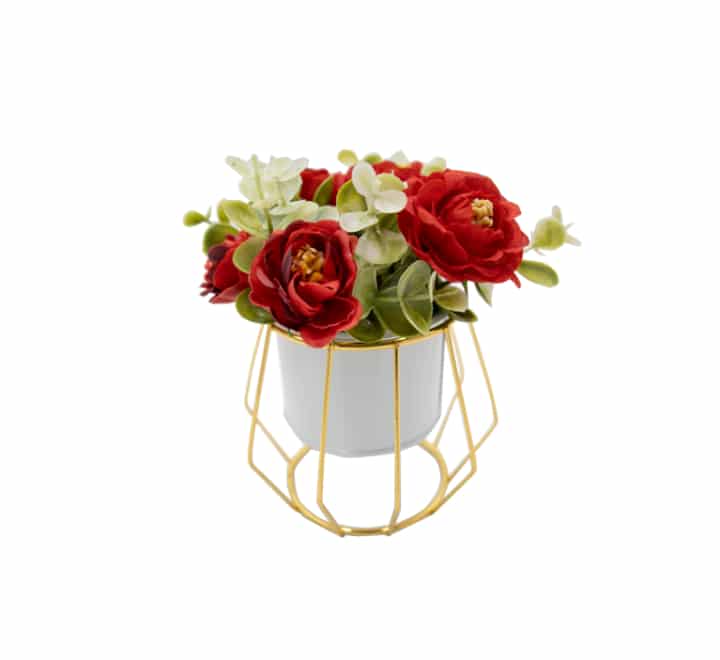 Mini Potted Red Flower with Gold Stand