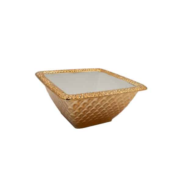 Square Ceramic Bowl White & Gold 4.5"