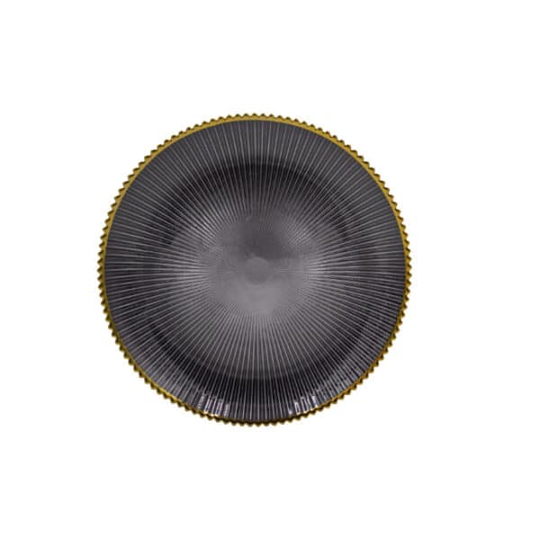 Gold Rim Black Glass Dinner Plate 10.5"