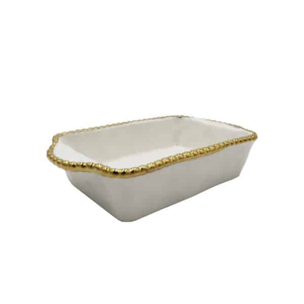 Gold Rim Ceramic Serving Dish 9"