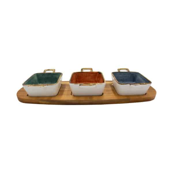 Acacia Wood Board With Square Sauce Bowls