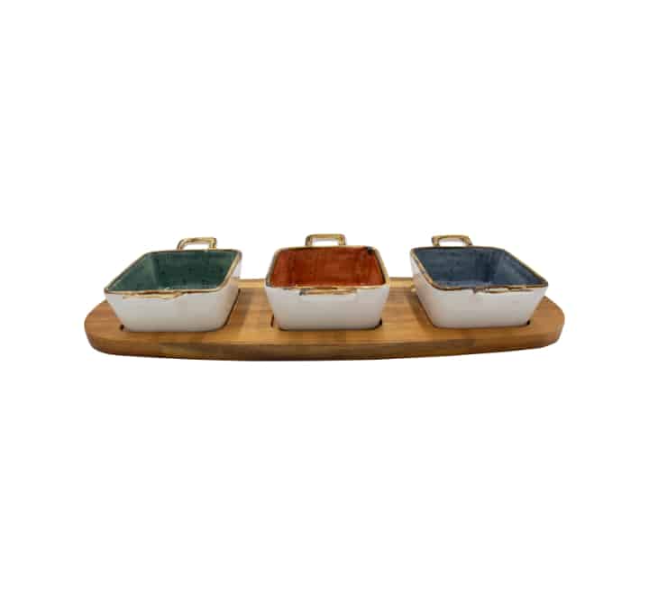 Acacia Wood Board With Square Sauce Bowls