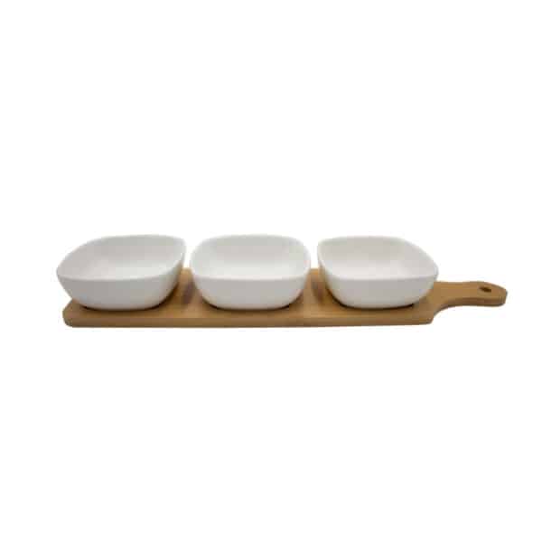 Snack Server 3 Square Bowls with Bamboo Base