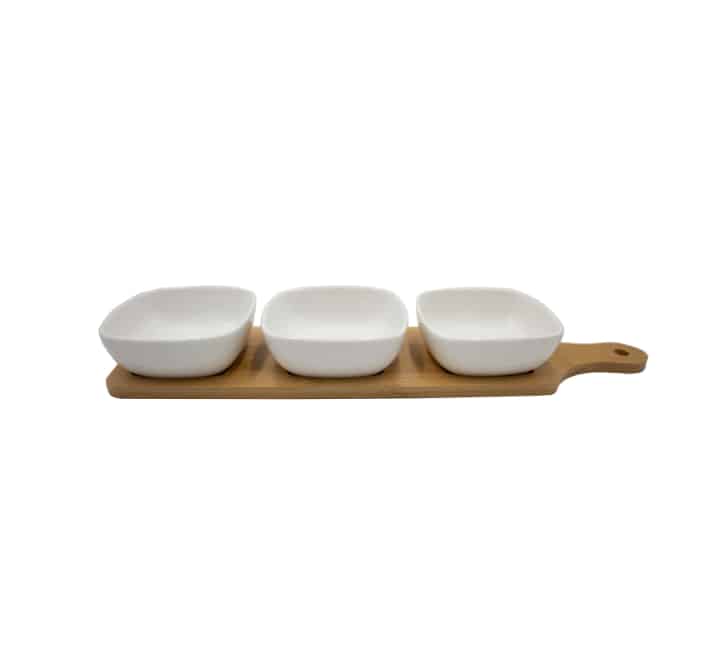 Snack Server 3 Square Bowls with Bamboo Base