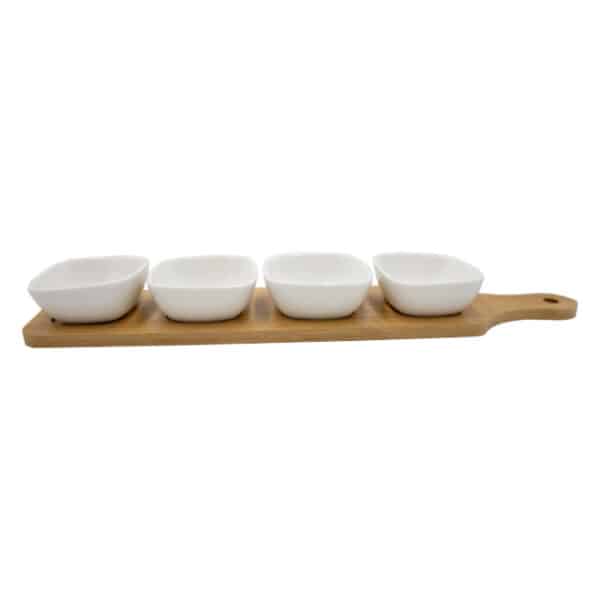 Snack Server 4 Square Bowls Bamboo Base