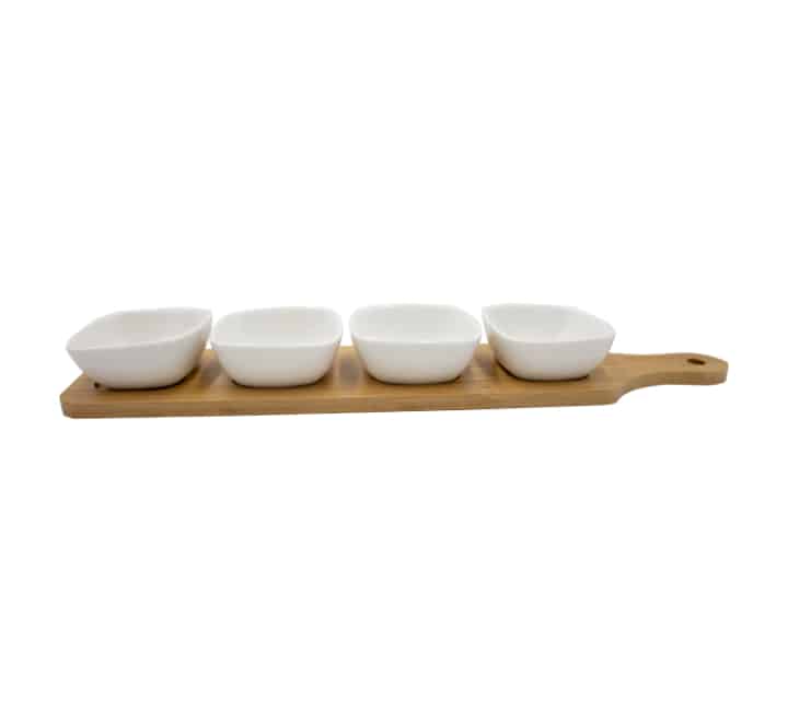 Snack Server 4 Square Bowls Bamboo Base
