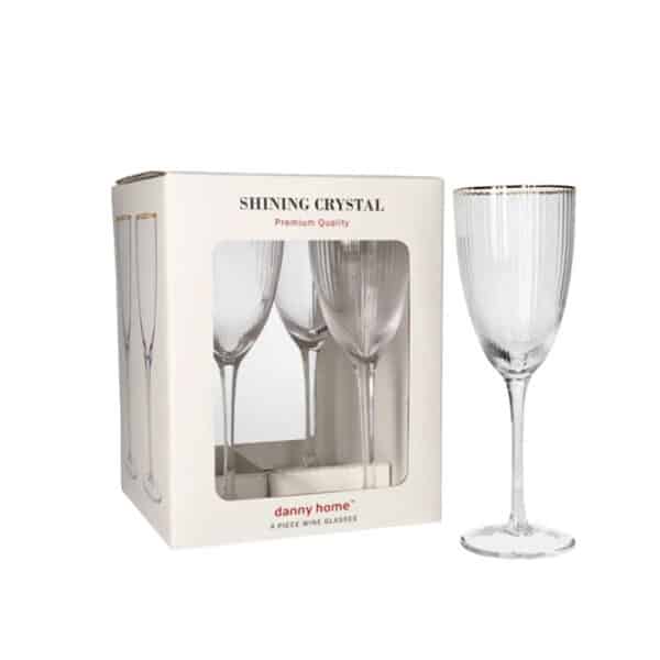 4pc Gold Rim Striped Wine Glass (330ml)