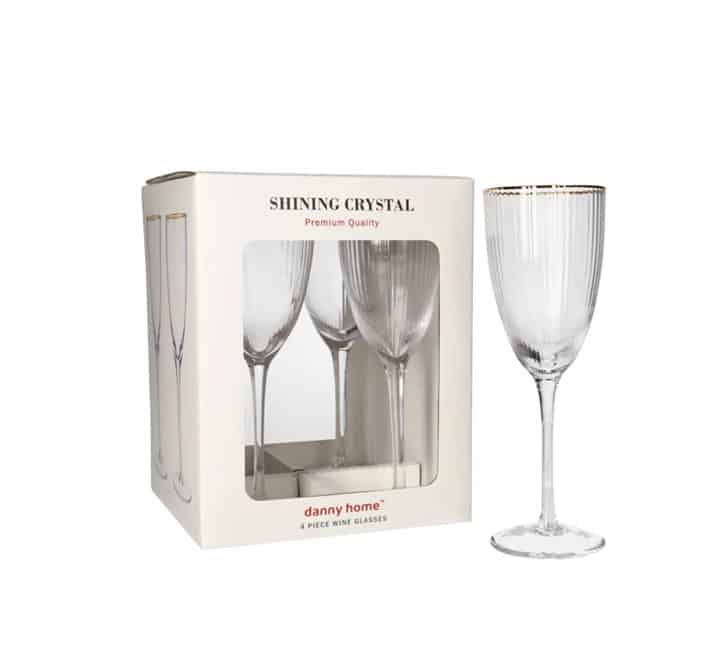 4pc Gold Rim Striped Wine Glass (330ml)