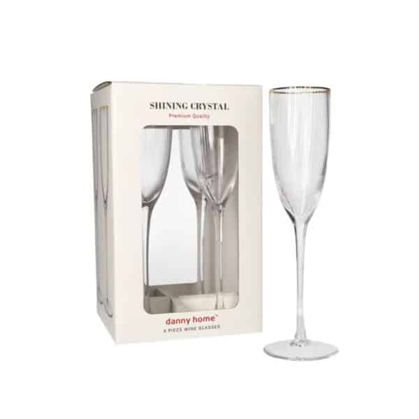 4pc Gold Rim Striped Champagne Glass