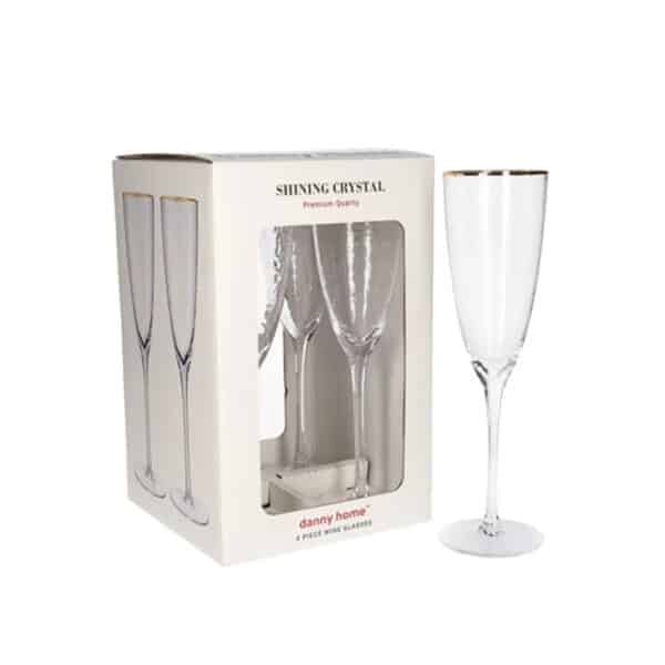 4pc Gold Rim Champagne Glass