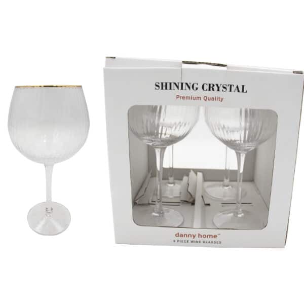 4pc Gold Rim Striped Wine Glass (630ml)