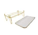 White Serving Platter on Gold Stand
