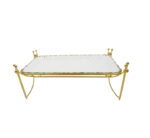 White Serving Platter on Gold Stand