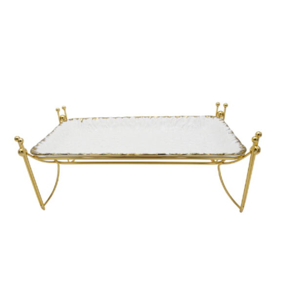 White Serving Platter on Gold Stand