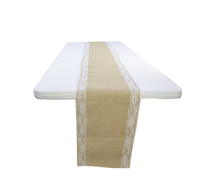 Hessian Table Runner with Lace 2.75m